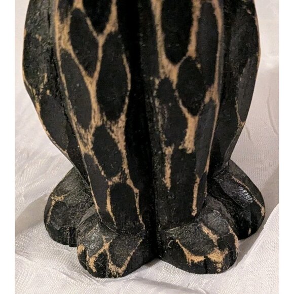 Hand Carved Cat Figure Wooden Black Rustic Distressed Folk Art Raffia Ribbon Vtg - Picture 5 of 16